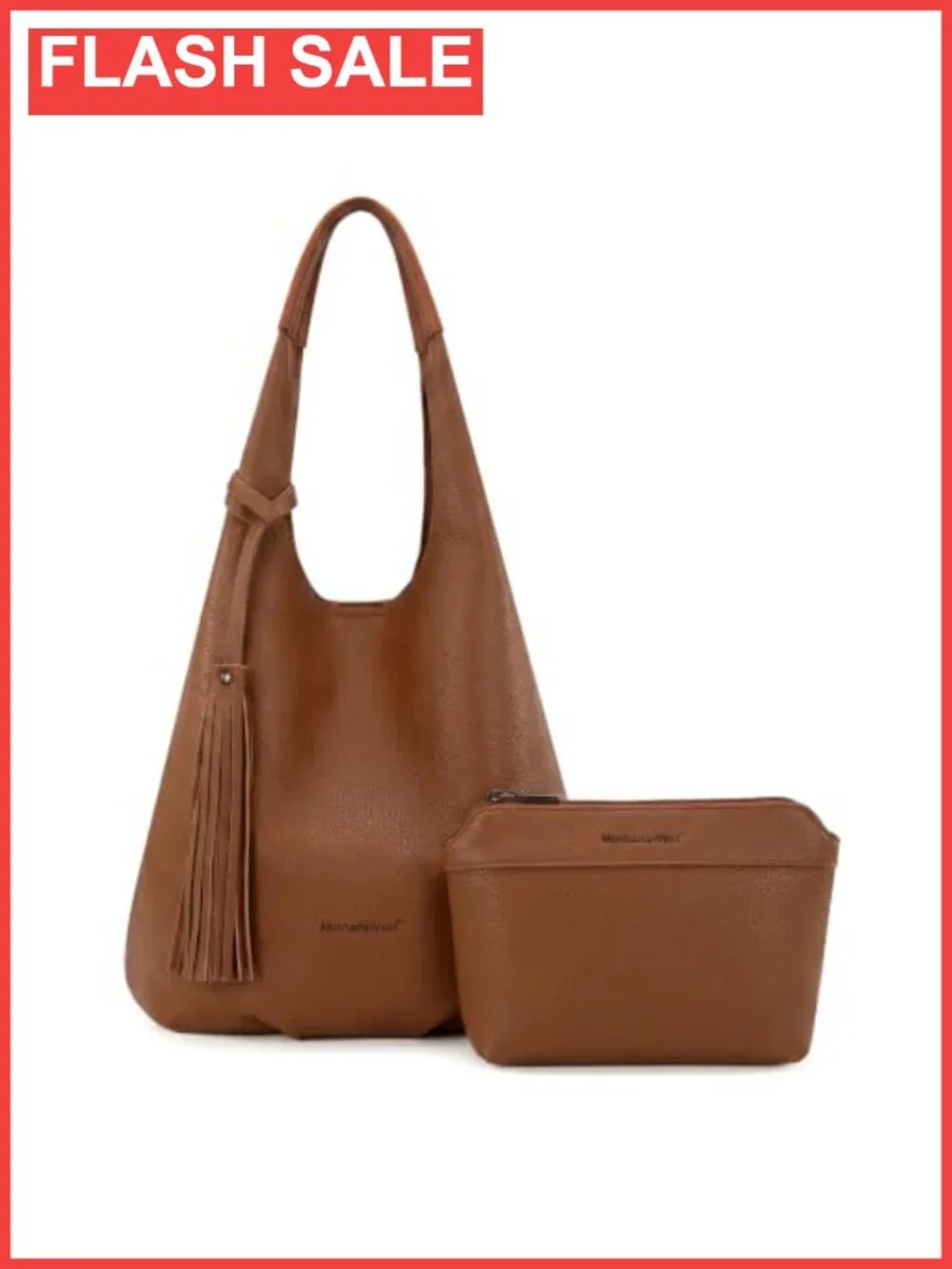 Slouchy Vegan Leather Hobo Bag 2PC Set Tassels Shoulder Purse Cosmetic